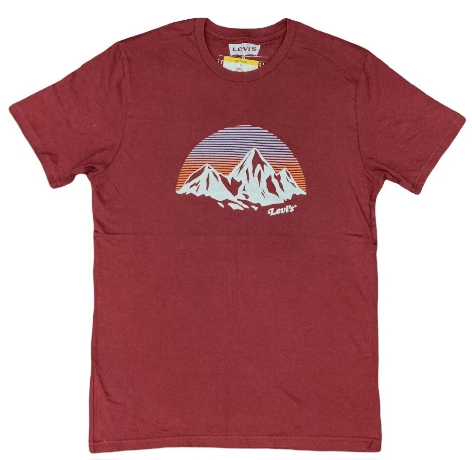 Men's Levi's Sky Mountain Retro Striped Cotton T-Shirt Burgundy Size M