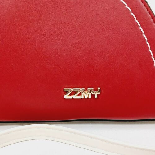 ZZMY Red & White Square Luxury Handbag Purse Gold Colored Accents Double Handles - Picture 3 of 19