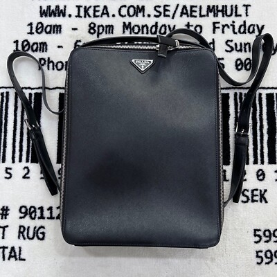 Prada Men's Large Black Saffiano Leather Square Backpack