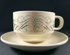 2009 California Pantry Golden Scroll Pattern Oversized Coffee Mug & Saucer