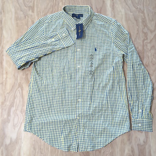 Ralph Lauren Boy's XL (18-20) Yellow Blue White Checks Seersucker Button Down - Picture 3 of 7