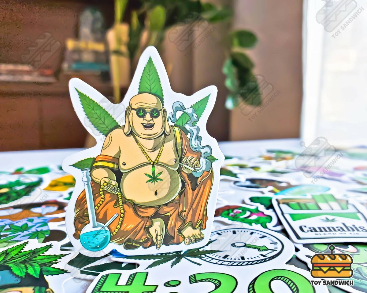 50pcs Weed Stickers Cannabis 420 Green Leaf Smoking Vinyl Decals US