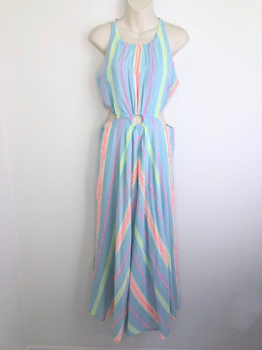 Rubyyaya womens maxi dress size XS stripe sleeveless cotton cutout waist keyhole
