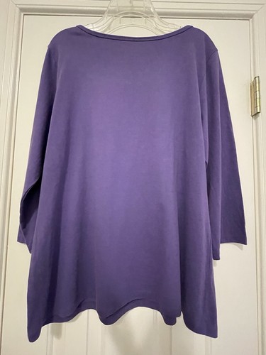 Amethyst long sleeve top w/ loop-trim front neck XL 100% cotton knit Kim Rogers - Picture 6 of 8
