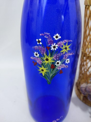 Craft Hand Painted Wine Bottle & Wicker Basket Floral Accent Home Decoration - Picture 6 of 7