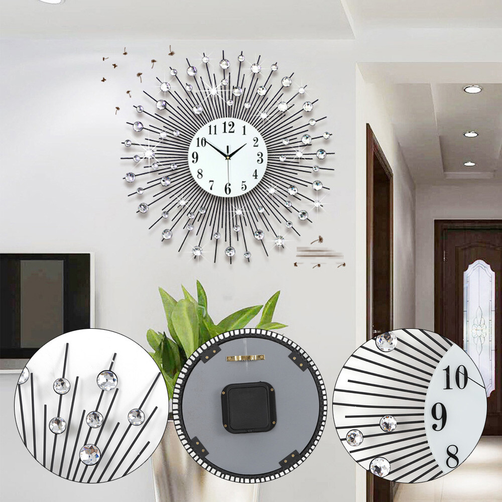 23.6Inch Luxury Wall Clock Diamond Studded Sparkling Bling Wall Clock Decor