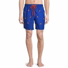 George Men's Blue Toucan Pull-On Style Mesh Lining 6  Inseam Basic Swim Shorts