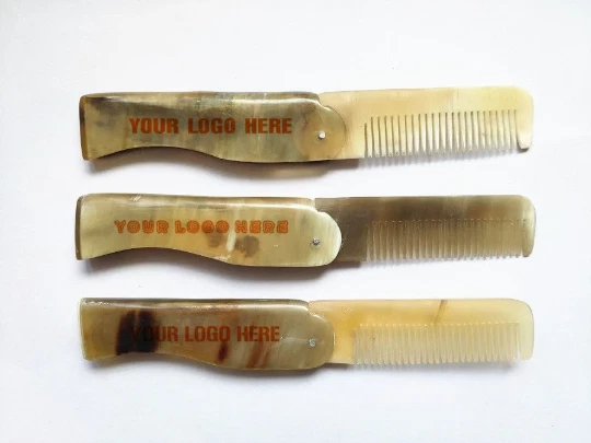 Personaliza tu logotipo hecho a mano cuerno de buey peine plegable peine de bolsillo masaje cabello/barba Foto 3 de 4