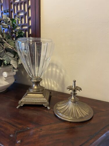 21" RARE BERMAN VINTAGE COVERED URN/LID~Hand crafted Bronze & Crystal~Claw feet - Picture 3 of 15