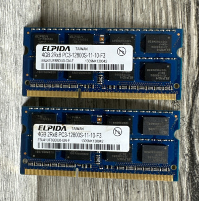 ELPIDA Lot of 2x4GB=8GB 1Rx8 PC3L-12800S-11-12-B4 EBJ40UG8EFU0-GN-F Laptop #S-55