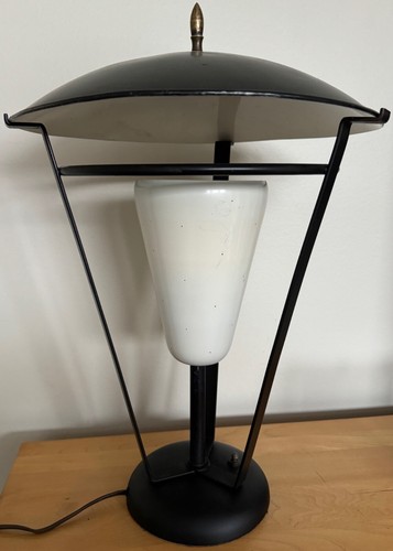 Rare Vintage MCM Metal Iron Lamp Atomic Era Mid Century Modern 50s Saucer Shade - Picture 10 of 19