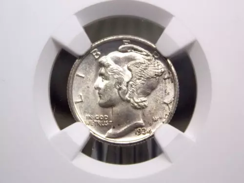 1934 "D" Mercury SILVER Dime 10c NGC MS64 FB #013 Uncirculated BU Unc ECC&C Inc.
