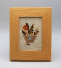 Vintage Pressed Dried Flowers On Natural Paper In Basket Framed