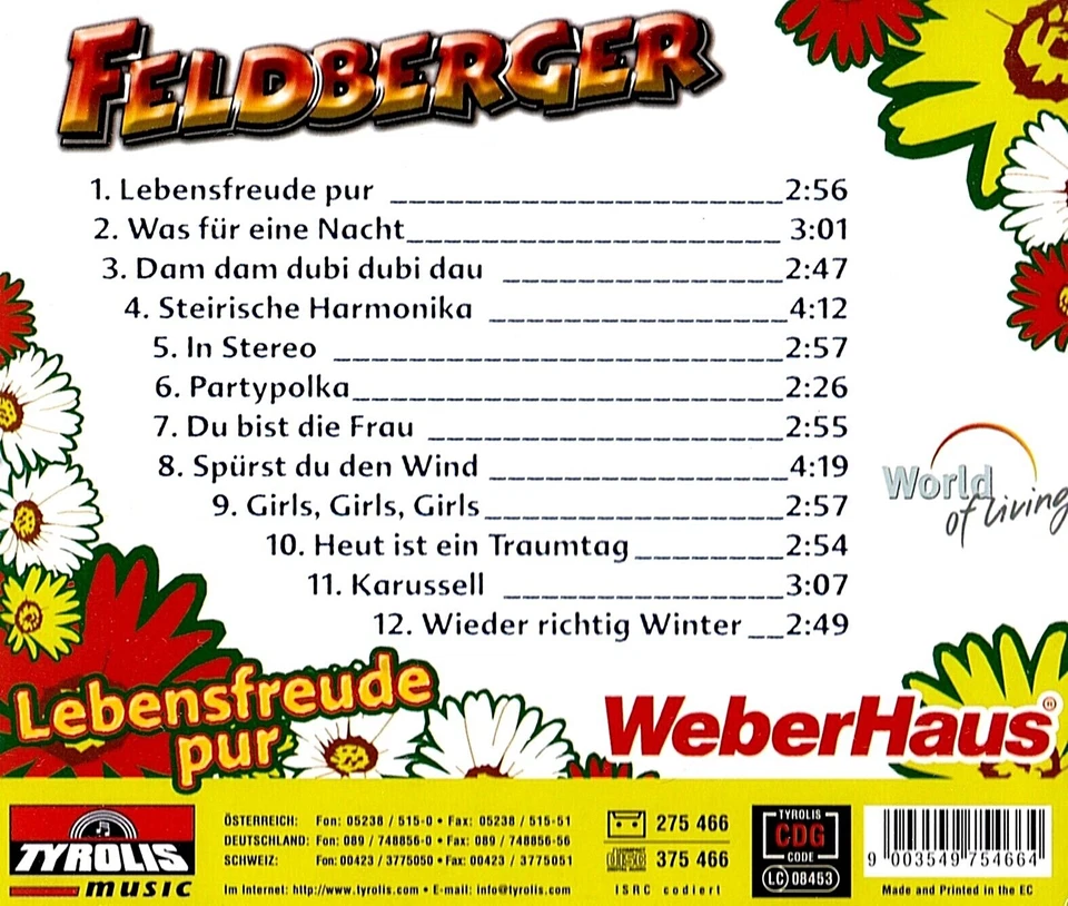 FELDBERGER Lebensfreude Pur NEW CD AUSTRIA 12 Songs VOLKSMUSIK ALPINE Best of  - Image 2 of 2