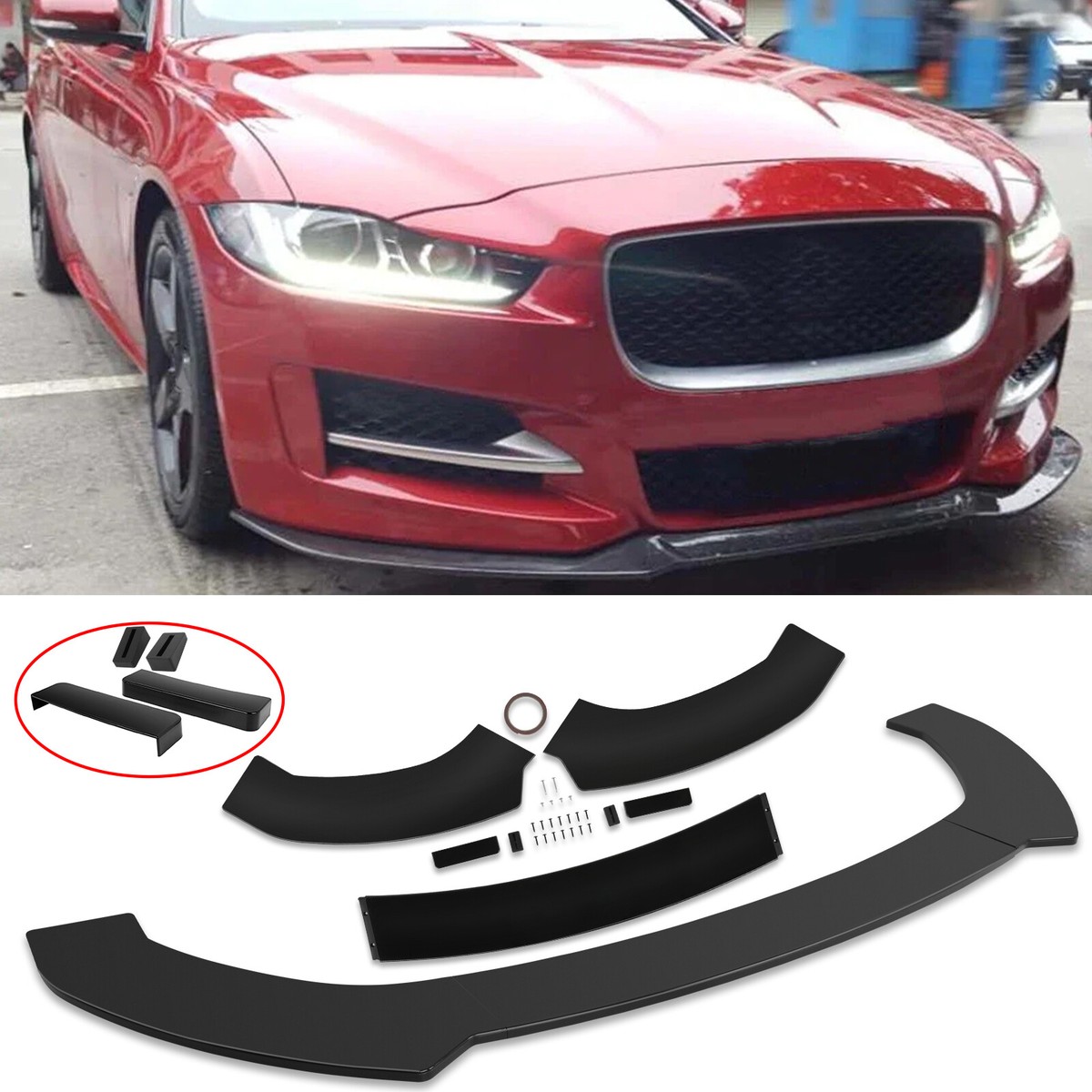Glossy Front Bumper Lip Splitter Spoiler Body Kit For Jaguar X