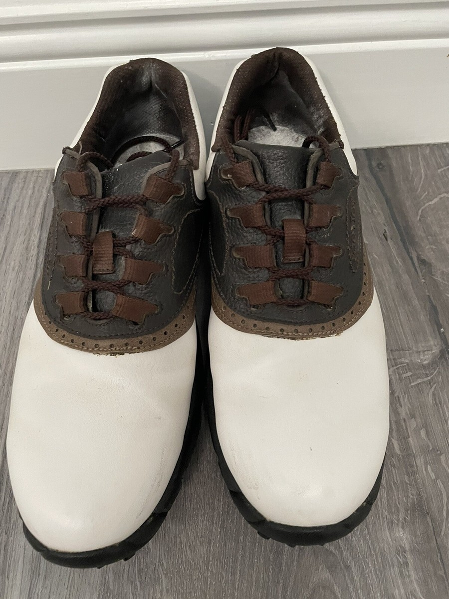 FootJoy Greenjoy Mens Golf Cleats White Brown Lace FootJoy FJ Mens 11.5 Medium Golf Shoes GreenJoys White Brown  main image 3