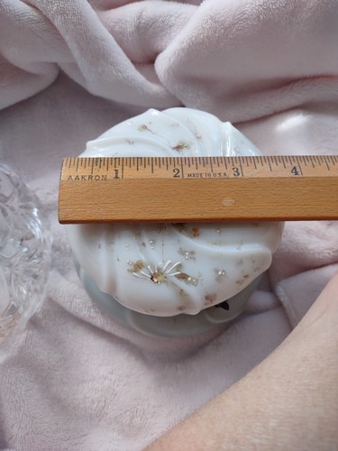 Antique CF Monroe WAVECREST Lidded Opal Swirl Dresser Box Enameled Glass - Afbeelding 13 van 13