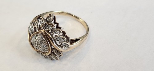 Vintage 10k Yellow Gold Round Diamonds Cluster Ring MW4 Size 7.5 - Picture 7 of 8
