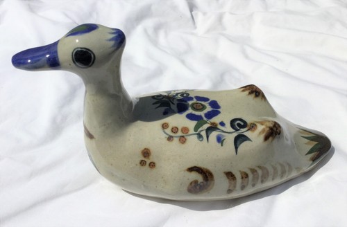 Vintage Antique Ceramic Hand Painted Duck Figurine Goose Floral Pottery Bird - Picture 4 of 7