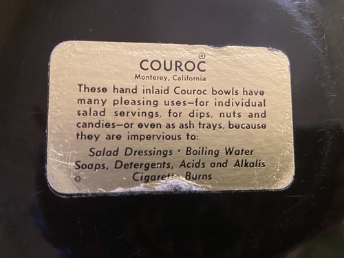 VINTAGE COUROC SHALLOW BOWL ROADRUNNER & OWL WOOD AND METAL INLAY - Picture 3 of 6