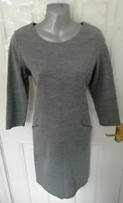 Roman Size 10 Grey Stretchy Shift Dress Pockets Ladies 3/4 Sleeves Flattering