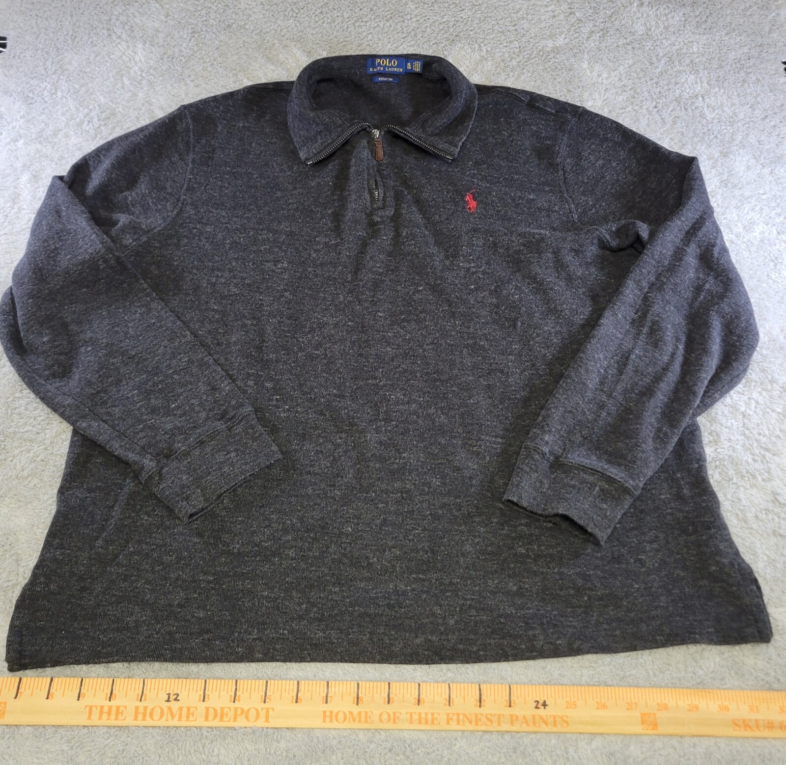 Polo Ralph Lauren Estate maglione costine uomo XL nero felpa rosso pony 1 4 zip