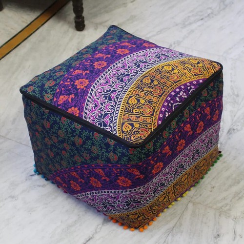 Square Ottoman Pouf Cover Multicoloured Handmade Footstool Covers All Size - Picture 3 of 5