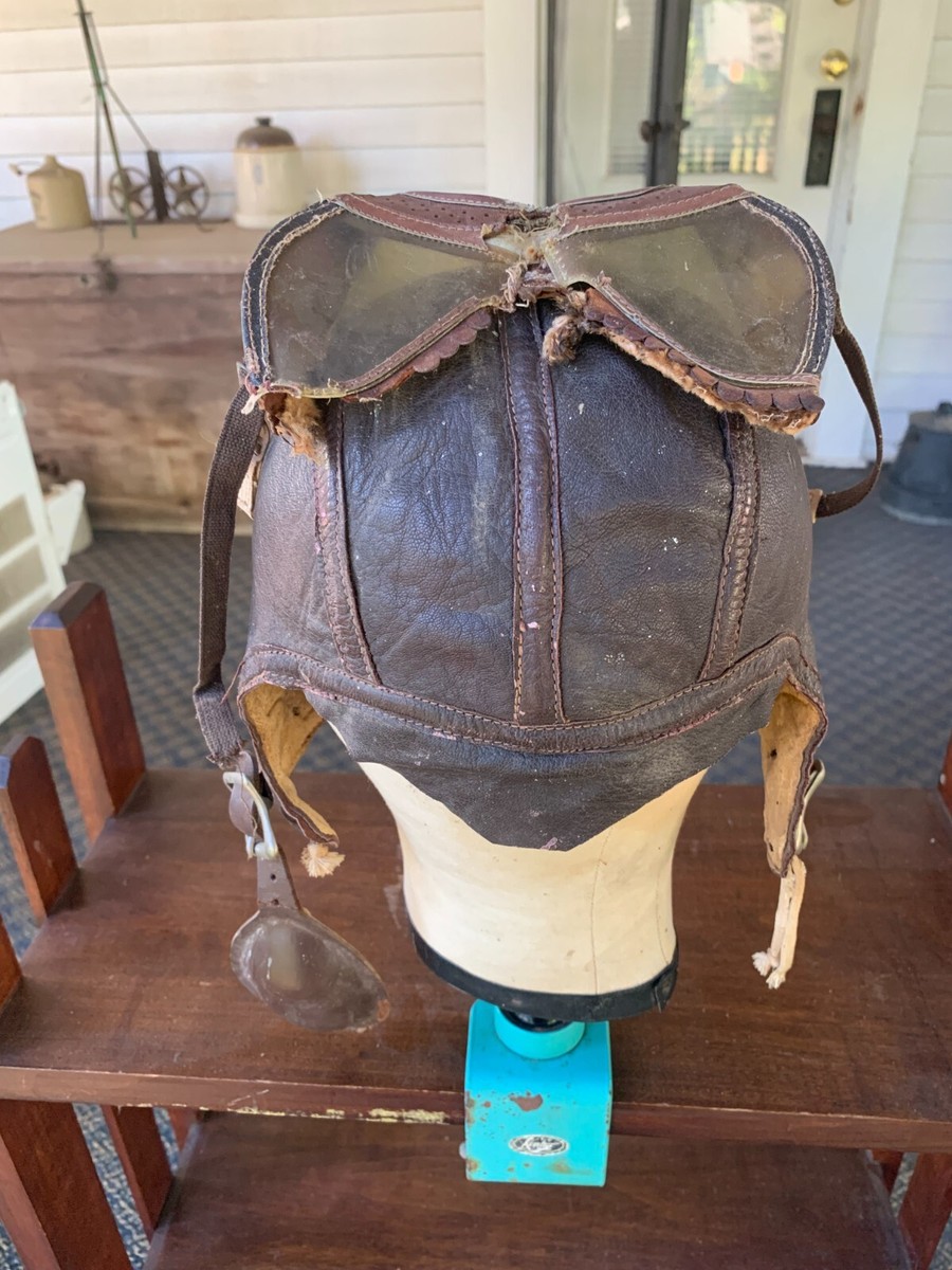 WWII USN NAVY LEATHER FLIGHT HELMET 1943 CAP NAF 1092 Goggles and
