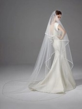 wedding veil chapel length Peter Langer off white with delicate rope trim