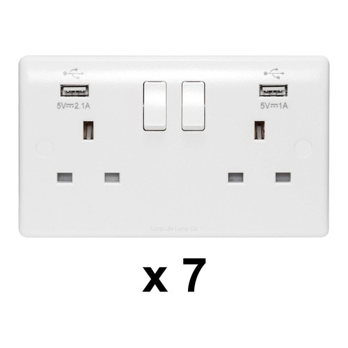 Enchufe de pared doble 2 velocidades 13A con 2 tomas de puerto de cargador USB placa blanca - Imagen 17 de 20