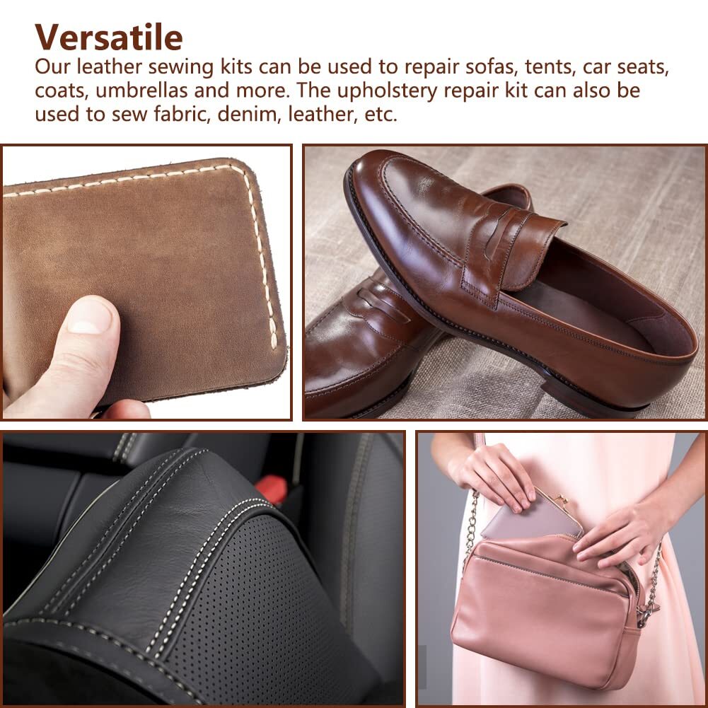 48 Leather Repairt Kit Sewing Tools Stitching Needles Waxed Thread Set DIY Craft