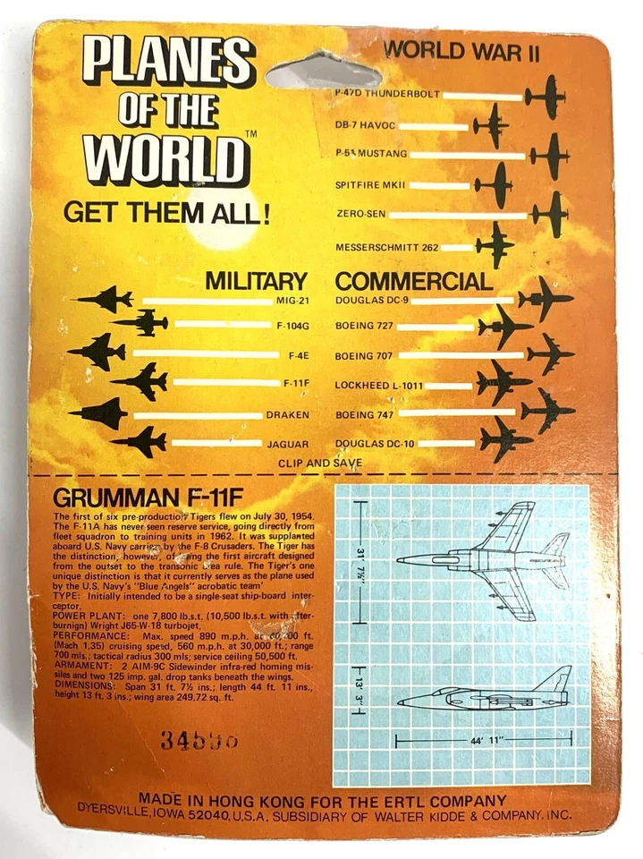 Grumman F-11F Diecast Réplica ERTL Aviones del Mundo 1511 Paquete Sin Abrir Foto 2 de 2