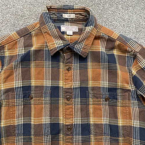Wallace & Barnes Shirt Adult Medium Brown Blue Plaid Flannel Cotton Mens - Picture 2 of 11