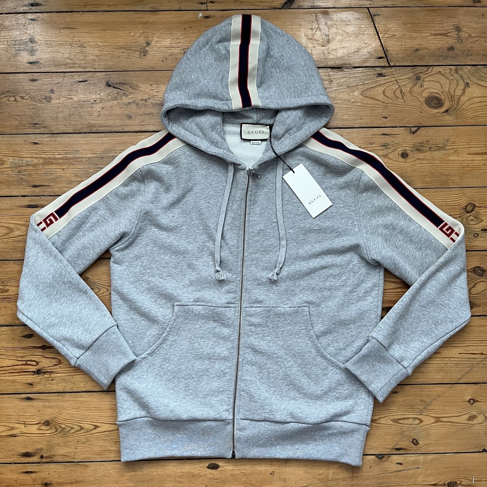 Gucci Hooded Tape Stripe Logo Zip Up Hoodie | eBay