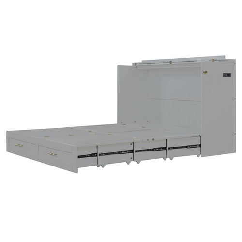 Queen Size Murphy Bed /Charging Station Drawer Cabinet Bed Murphy Chest Bed Gray - Picture 8 of 12
