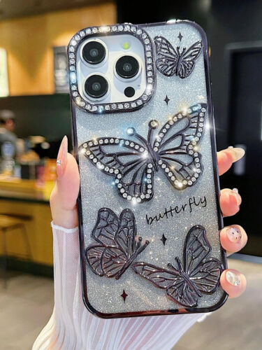 Custodia telefono antiurto lusso ombreggiata glitter 3D farfalla strass per iPhone - Foto 17 di 19