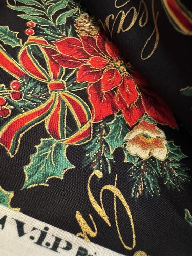 Cranston Black RED GOLD METALLIC Poinsettias CHRISTMAS FABRIC NEW 2 YARDS 44"W - Picture 11 of 11