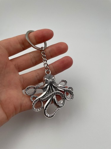 Schlüsselanhänger Oktopus Krake meeres Tier Groß Silber Metall Anhänger Charm - Picture 5 of 5