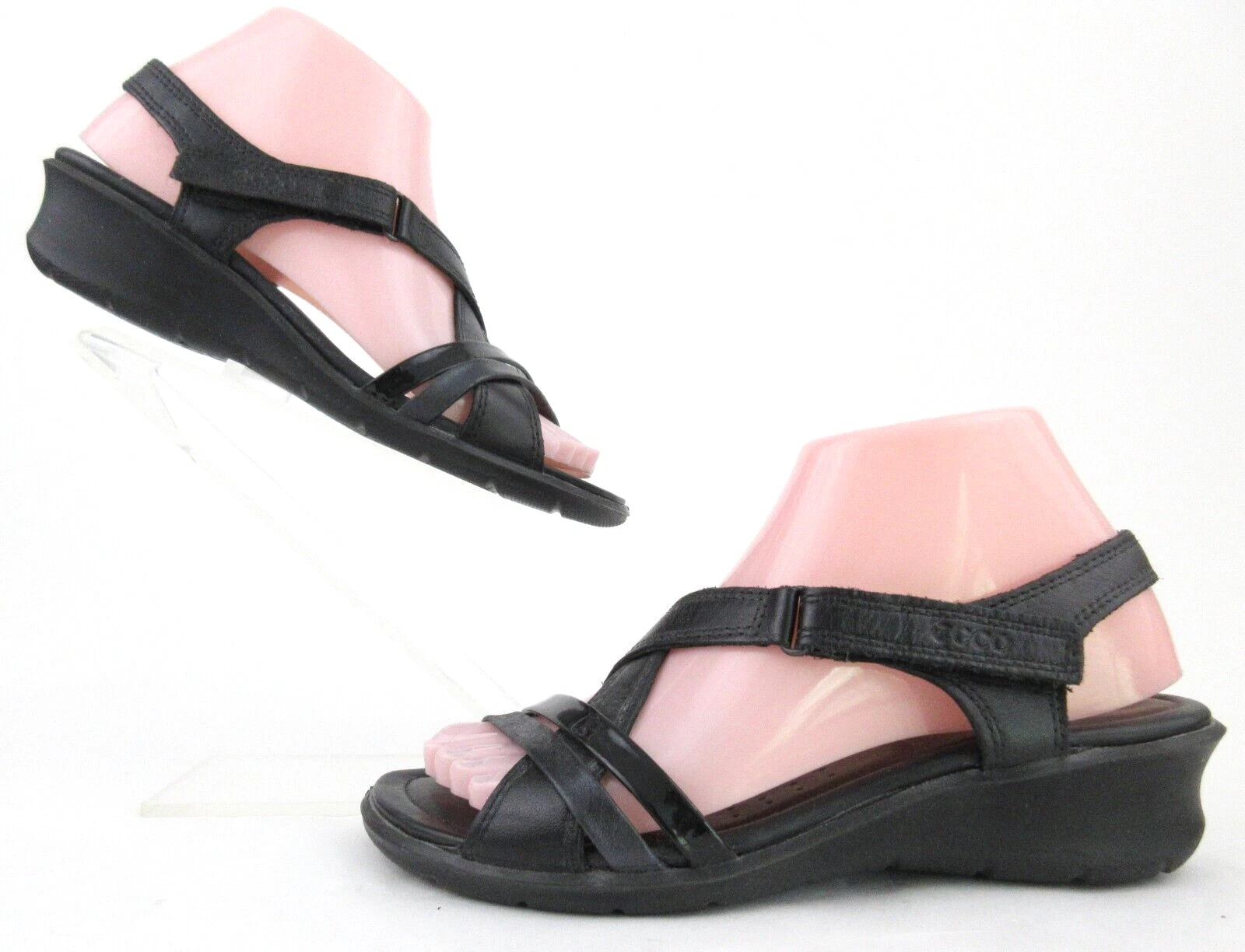 ECCO Felicia Sandali con Cinturino Regolabile Cuneo Pelle Nera EU 37 US 6