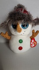 Ty Beanie Baby 2018 Beanie Boos "Buttons" The Snowman In A Shiny Fur-Lined Hat