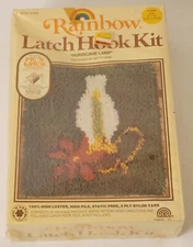 Vintage Latch Hook Kit Christmas Holly Oil Lamp Rainbow Creations MCM Unopened 