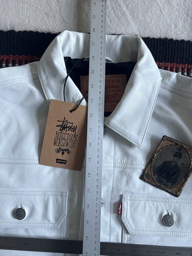 Stussy Levis Leather Trucker Jacket L White Made Italy Sold Out 2024 Rare Collab - Picture 14 of 22