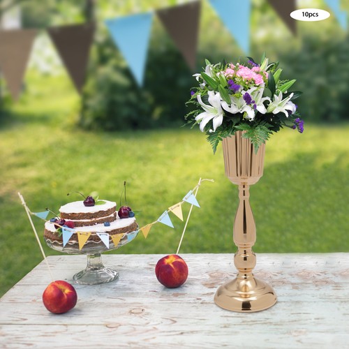 10 pezzi centrotavola vaso tromba fiori matrimonio metallo dorato fai da te decorazione - Foto 19 di 20