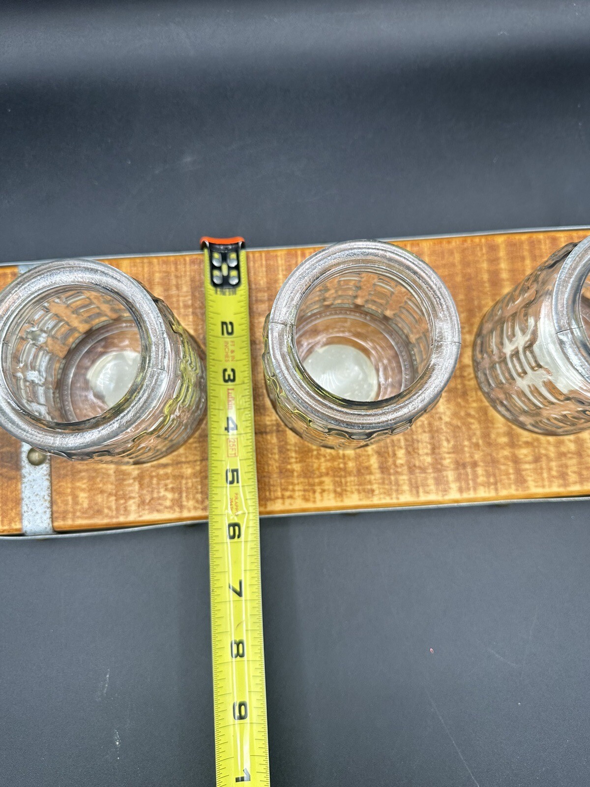 3 Decorative Votive Tea Light Jar Candle Holder With Wooden Tray & Metal Handles