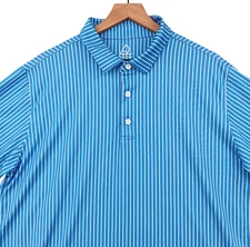Deolax Golf Polo Shirt Mens XL Blue Vertical Striped Performance Stretch Casual