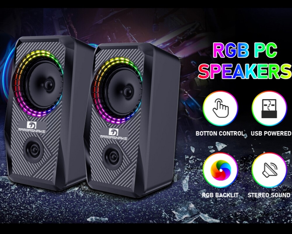 5W RGB Backlit Gaming Speaker Wired Channel Computer Speaker