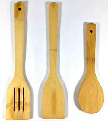 3 Piece Set of Bamboo Kitchen Cooking Utensils tools Spoon Spatula Wooden B-3023