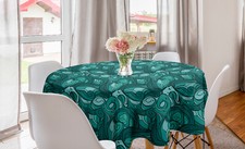 Hipster Round Tablecloth Swirling Curved Sea Line