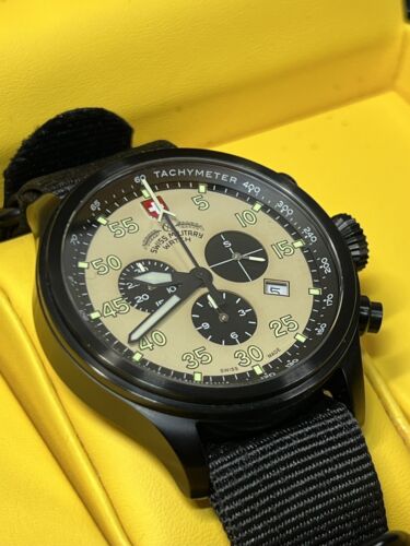 CX SWISS MILITARY Hawk Nero Rawhide Men's Black PVD Chrono Watch 20ATM Ø44mm - Picture 3 of 11