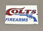 VINTAGE 12” COLT FIREARMS GUN HUNT DEALERSHIP PORCELAIN SIGN GAS OIL CAR TRUCKb